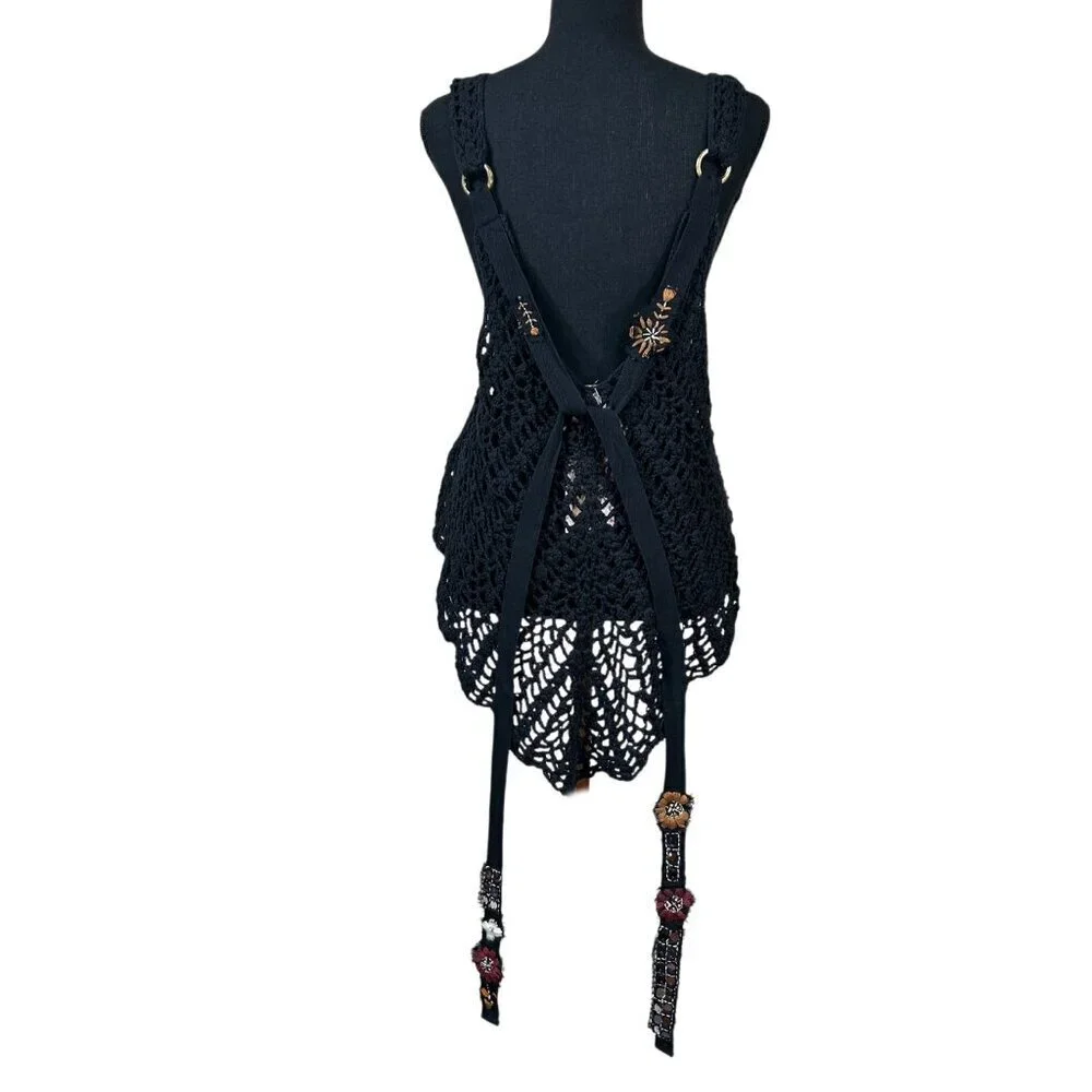 Free People NWT Black Sheer Embroidered Crochet Back Tie Tank Top Size XS - Picture 6 of 13